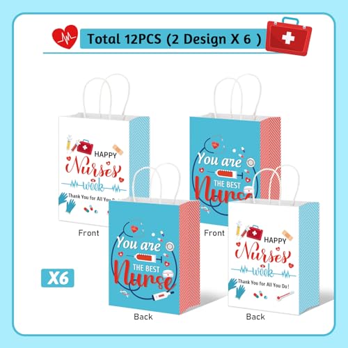 HEYINSHEN 12 Pcs Nurse Gifts Bag Nursing Graduation Gift Bag Happy Nurse Week Gifts Bag You Are The Best Nurse Gift Bag Nurses Week Craft Paper Goodie Bags for Rn Medical Graduation Party Supplies - Image 2