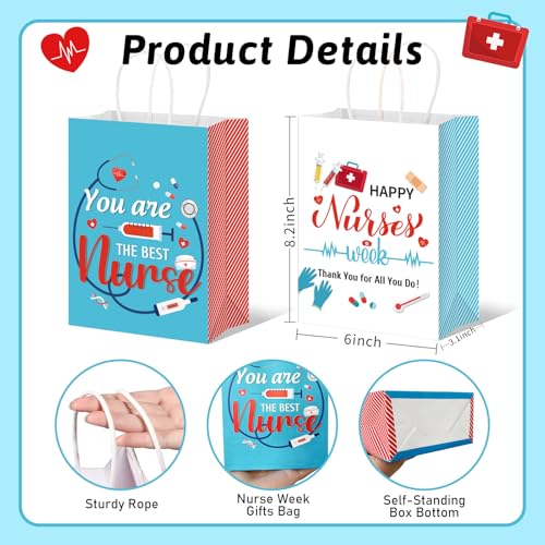 HEYINSHEN 12 Pcs Nurse Gifts Bag Nursing Graduation Gift Bag Happy Nurse Week Gifts Bag You Are The Best Nurse Gift Bag Nurses Week Craft Paper Goodie Bags for Rn Medical Graduation Party Supplies - Image 3