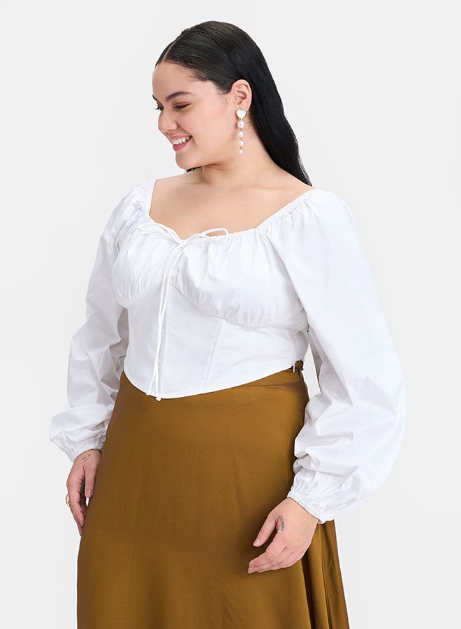 Virgio VIRGIO 100% Cotton Ruched Blouson Sleeve Top  - Image 3