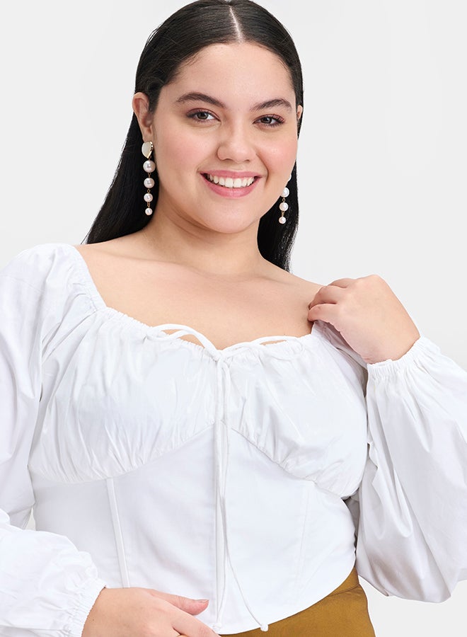 Virgio VIRGIO 100% Cotton Ruched Blouson Sleeve Top  - Image 5