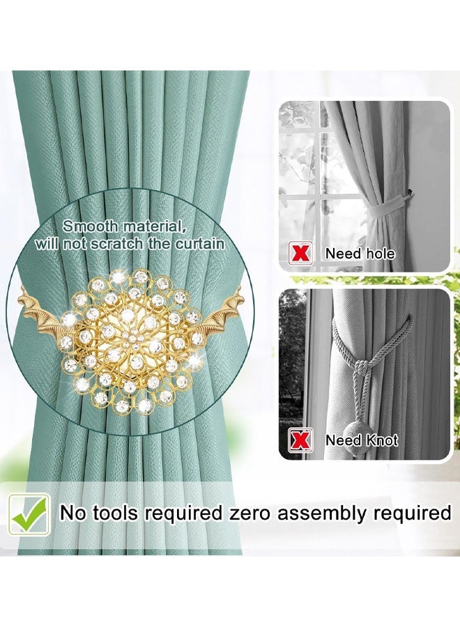 4 Pack Magnetic Crystal Decorative Drapes Curtain Clips Buckle, Flower Curtain Tie Back, European And American Style - Image 4