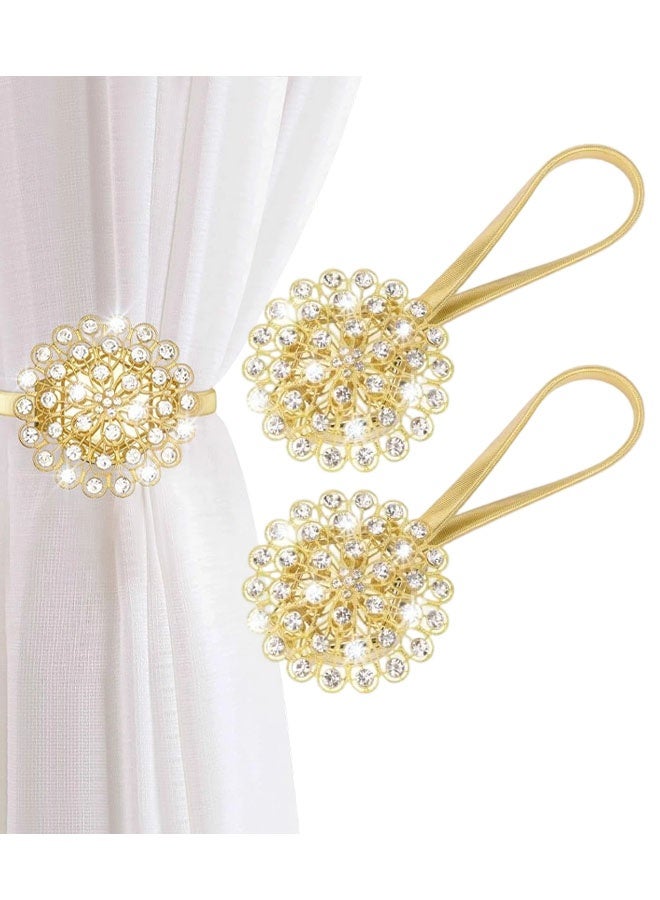 4 Pack Magnetic Crystal Decorative Drapes Curtain Clips Buckle, Flower Curtain Tie Back, European And American Style - Image 1
