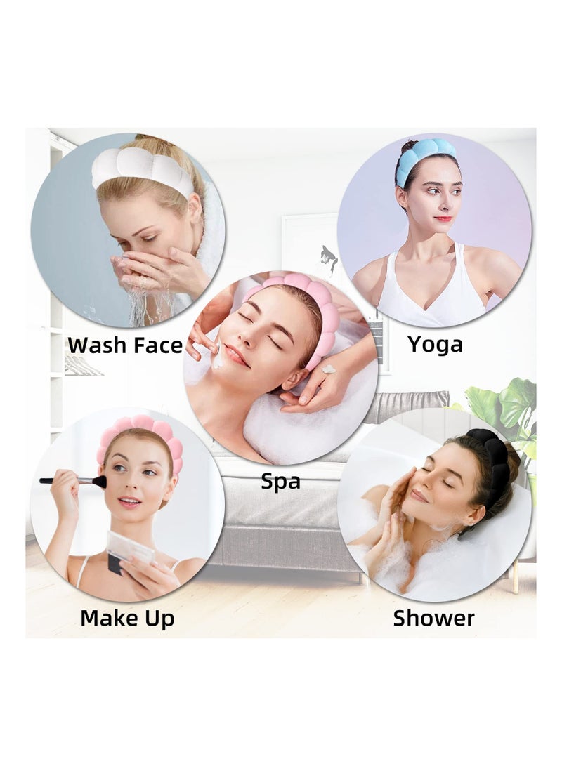 Excefore Spa Headband for Women, 2 Pack Sponge & Terry Towel Cloth Fabric Head Band for Skincare, Face Washing, Makeup Removal, Shower, Hair Accessories - Black & White - Image 3