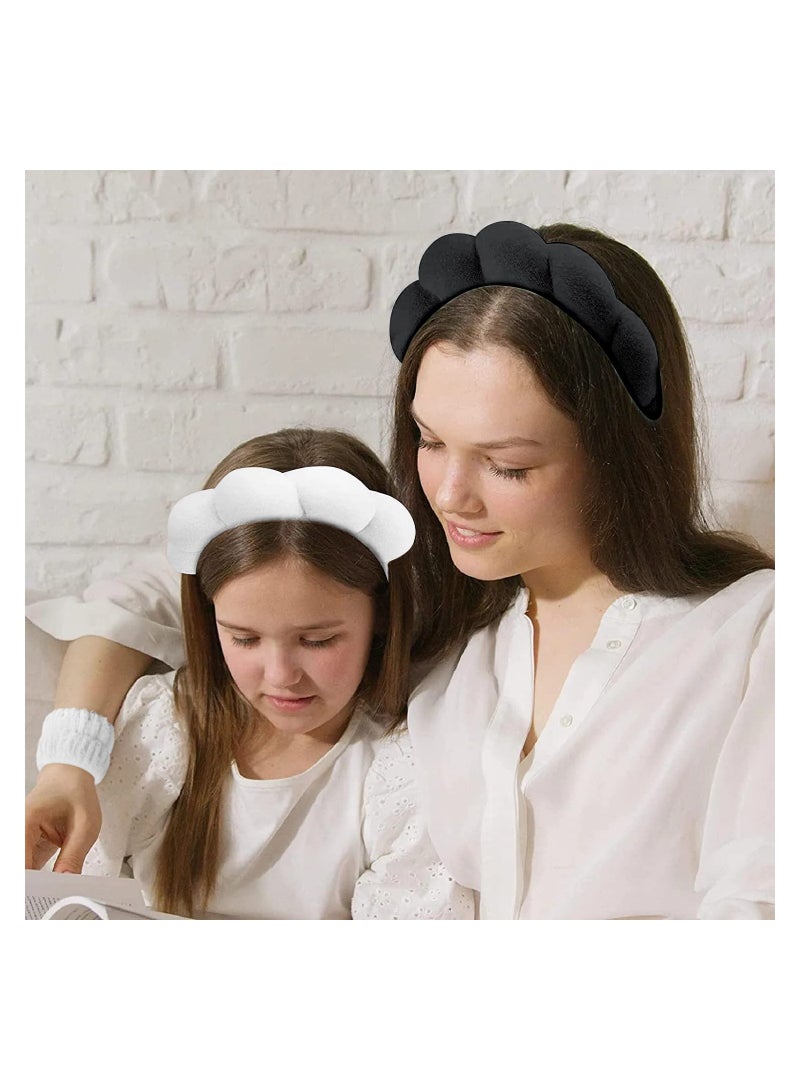 Excefore Spa Headband for Women, 2 Pack Sponge & Terry Towel Cloth Fabric Head Band for Skincare, Face Washing, Makeup Removal, Shower, Hair Accessories - Black & White - Image 4