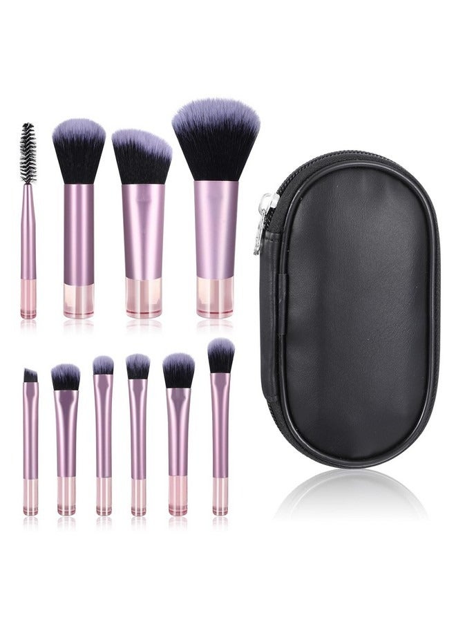 Beauenty 10 Pcs Travel Makeup Brush Set Mini Makeup Brushes Travel Size With Pack Portable Small Eyeshadow Eye Lipstick Foundation Brush Shadow Contour Blush Concealer Black Pink  - Image 1
