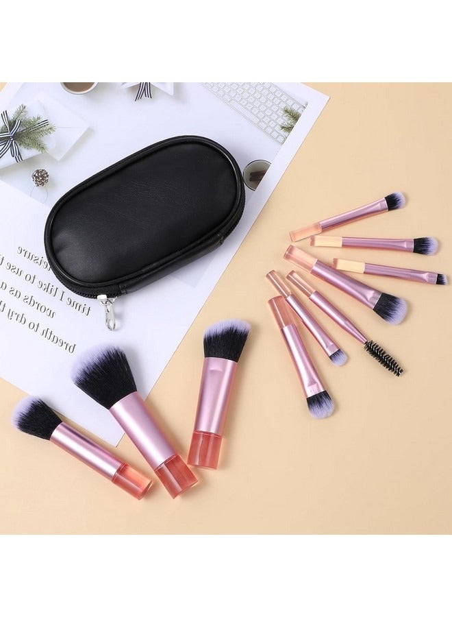 Beauenty 10 Pcs Travel Makeup Brush Set Mini Makeup Brushes Travel Size With Pack Portable Small Eyeshadow Eye Lipstick Foundation Brush Shadow Contour Blush Concealer Black Pink  - Image 4
