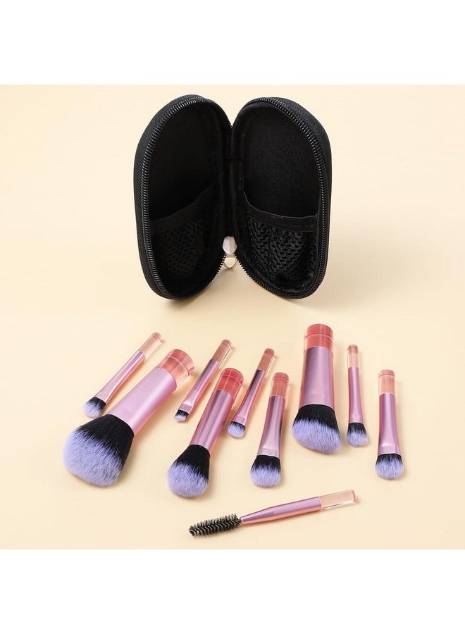 Beauenty 10 Pcs Travel Makeup Brush Set Mini Makeup Brushes Travel Size With Pack Portable Small Eyeshadow Eye Lipstick Foundation Brush Shadow Contour Blush Concealer Black Pink  - Image 5