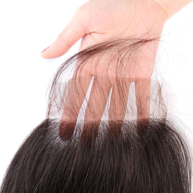 Selina Hair 4x4 Closure Brazilian Straight Lace Closure Human Hair Free Part Soft And Silky Natural Hair Color Black(8inch Straight, Free part) - Image 5