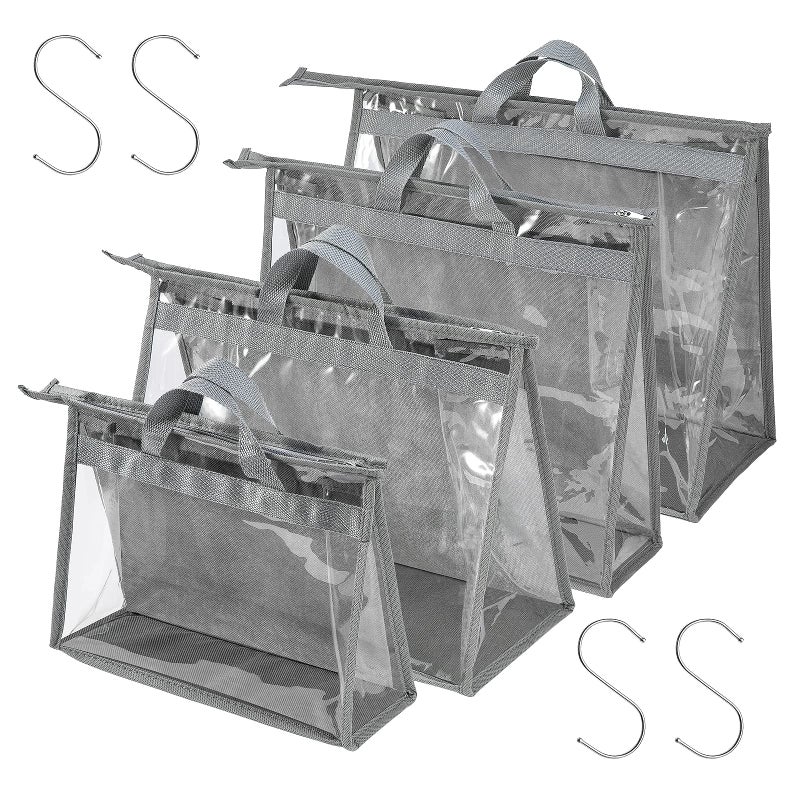 CINPIUK CINPIUK 4 Pack Handbag Dust Bags Clear Purse Storage Organizer for Closet Zipper Hanging Storage Bag for Handbags Grey 