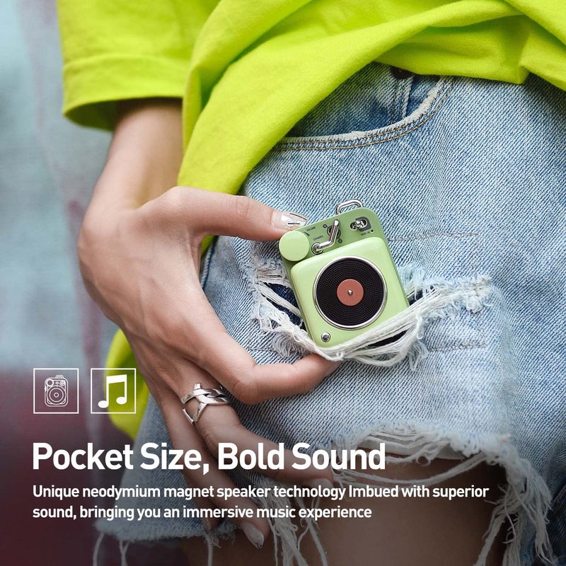 Muzen Mini Bluetooth Speaker, Button Portable Metal Small Cute Wireless Speaker, Rechargeable HiFi Loud Volume Audio Speaker with Portable Lanyard and Gift Box, Classic Retro Decor - Image 4