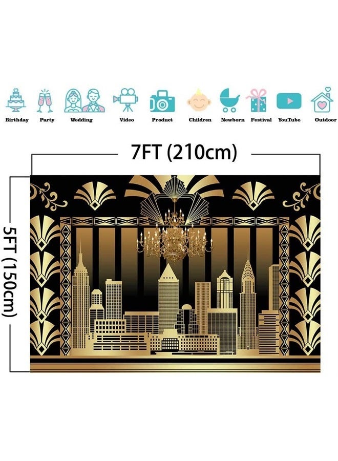 Fanghui 7x5ft The Great Gatsby Photography Backdrop 1920s Retro Roaring Photo Background Vinyl Adult Children Wedding Party Decoration Birthday Briadal Shower Photo Shoot Booth - Image 2