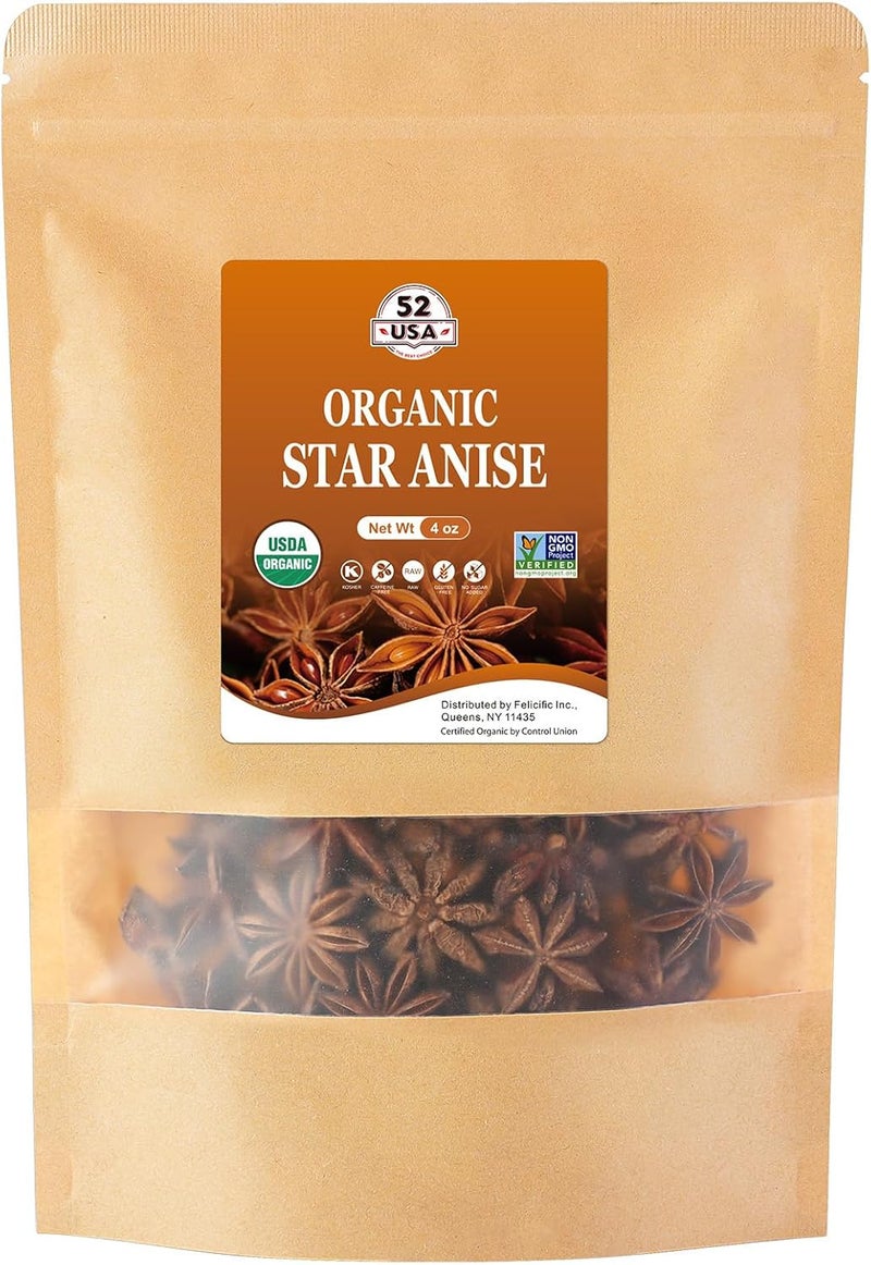 52USA Organic Star Anise - 4 oz Whole Spice - Image 1