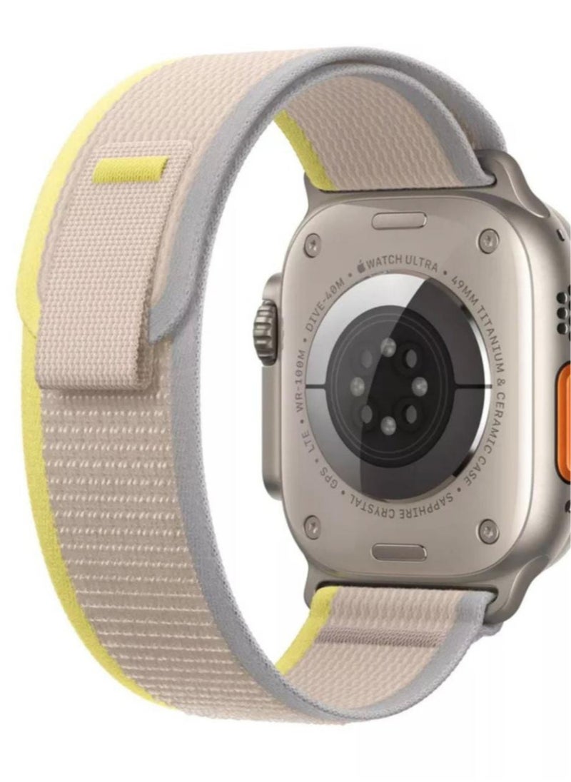 Generic - Nylon Replacement Band Compatible with Apple Watch Series Ultra/Ultra 2 Size 49mm Beige with Yellow Color - Image 1