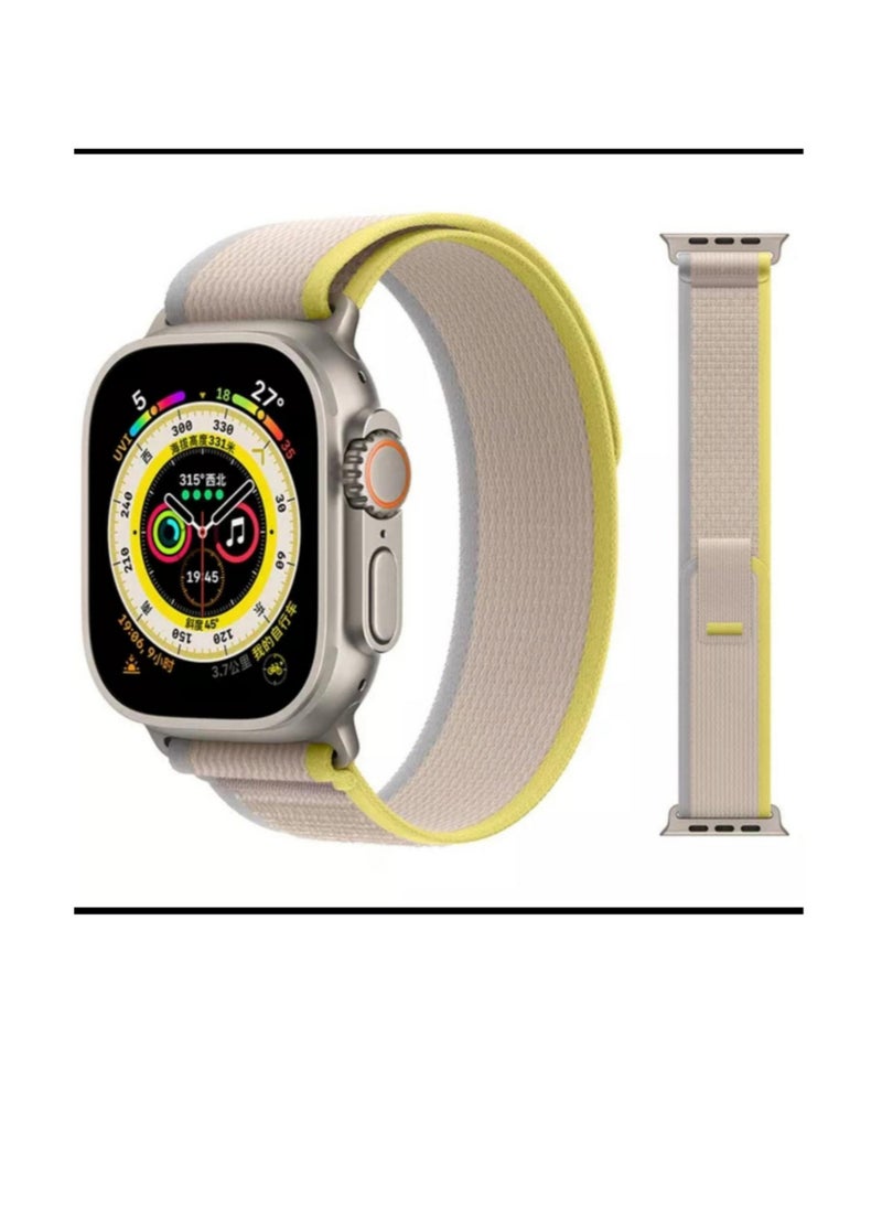 Generic - Nylon Replacement Band Compatible with Apple Watch Series Ultra/Ultra 2 Size 49mm Beige with Yellow Color - Image 1