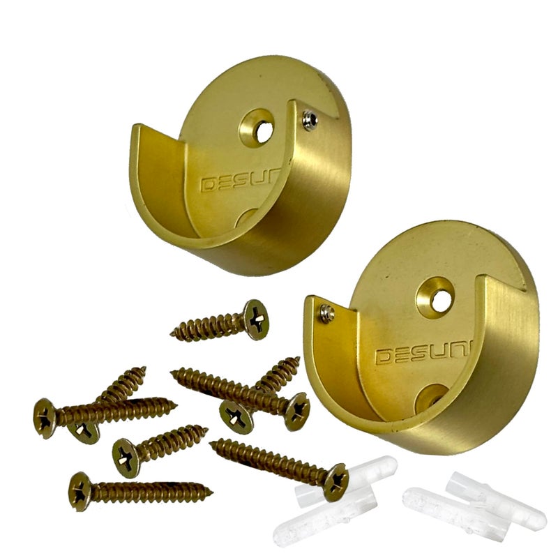 Desunia Closet Rod Support Flanges with Screw On Attachment  Heavy Duty 32mm Diameter Clothes Pole End Sockets for Wardrobes  Satin Brass  2 Pack