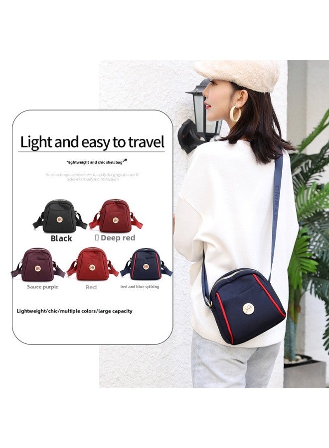 Crossbody Women's Mini Small Bag OxFord Cloth Shell Bag Waterproof Canvas Shoulder Fashionable Youth Trendy Nylon Cloth Bag-Color:Red And Blue Stitching  - Image 2