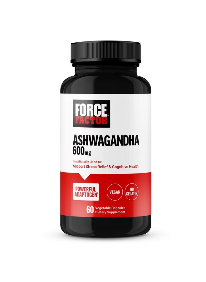 Force Factor FORCE FACTOR Ashwagandha Supplements Made with Premium Vegan Ashwagandha Powder, Adaptogens to Support Stress and Cognitive Health, No Gelatin, Non-GMO, 60 Capsules  - Image 1