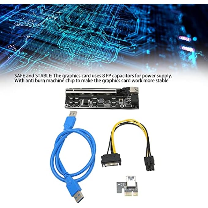 rayihni PCIE RISER,PCB 6PIN PCIE 1X/4X/8X/16X INTERFACE RISER STABLE 8 FP CAPACITORS GOLD PLATED USB3.0 INTERFACE ADAPTER CARD, FOR WIN 7 FOR WIN 8 FOR WIN10 FOR - Image 3