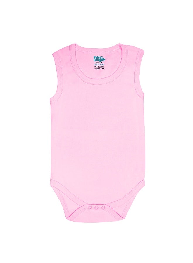 Babies Basic 100% Super Combed Cotton, Sleeveless Romper/Bodysuit, For New Born To 24Months, Set Of 6 - Blue, Orange, Brown, Pink, Lemon, White  - Image 5