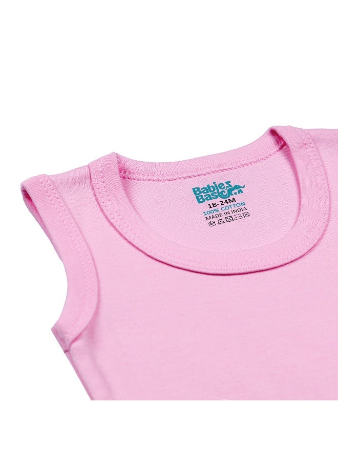 100% Super Combed Cotton, Sleeveless Romper/Bodysuit, For New Born To 24Months, Set Of 6 - Blue, Orange, Brown, Pink, Lemon, White