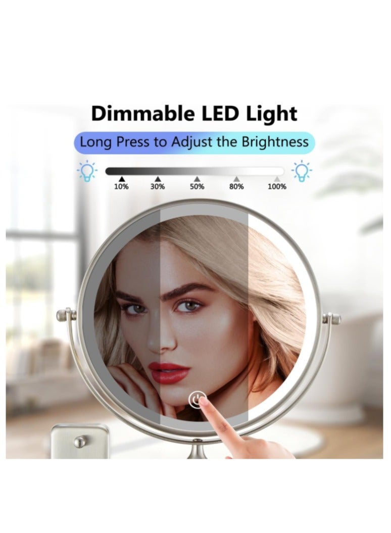 Rechargeable Wall Mounted Lighted Makeup Mirror 8 inch Double Sides 1X/10X Magnifying LED Makeup Mirror 3 Color Light Touch Screen Dimmable 360° Swivel Extendable Bathroom Mirror Shaving Mirror-Chrome - Image 4