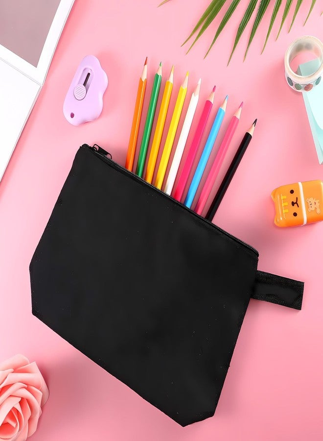 Metsi 12 Pack Canvas Makeup Bag - Cosmetic Pouches with Zipper, DIY Plain Toiletry Bags for Women, Travel, Weddings, Stationery, Gifts, Dark Black - Image 3