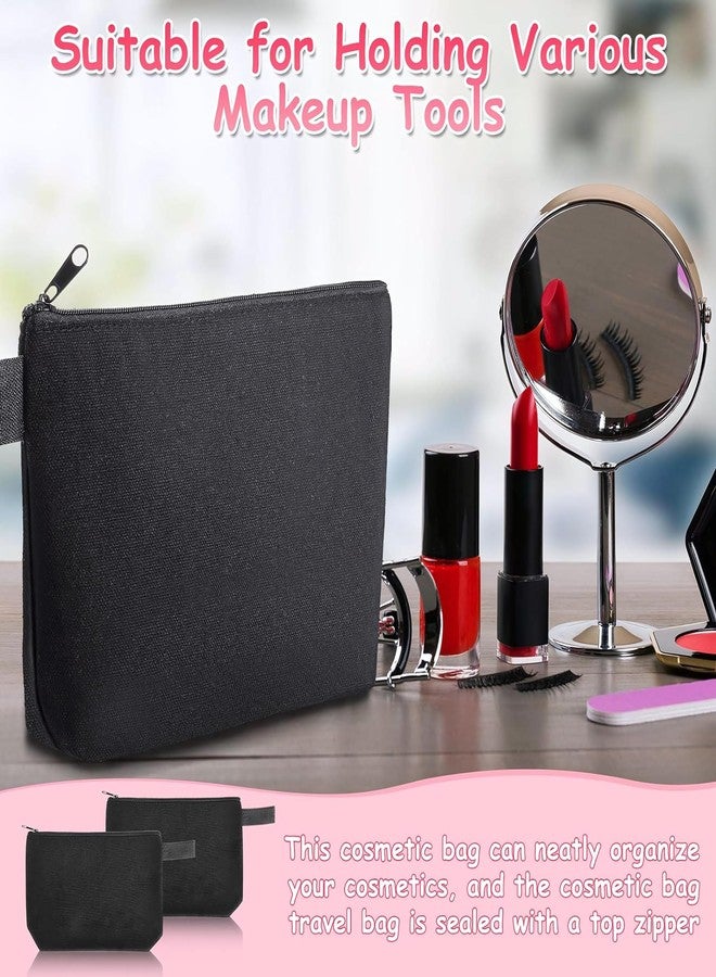 Metsi 12 Pack Canvas Makeup Bag - Cosmetic Pouches with Zipper, DIY Plain Toiletry Bags for Women, Travel, Weddings, Stationery, Gifts, Dark Black - Image 4