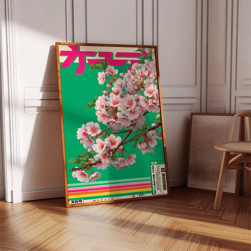 TNESSENTIAL Japanese Cherry Blossom Poster, Retro Cassette-Inspired Wall Art, Pink Sakura Flower Print, Modern Pop Art Decor with Vintage Aesthetic - Image 4