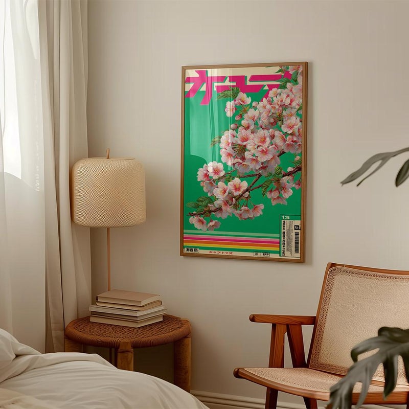 TNESSENTIAL Japanese Cherry Blossom Poster, Retro Cassette-Inspired Wall Art, Pink Sakura Flower Print, Modern Pop Art Decor with Vintage Aesthetic - Image 5