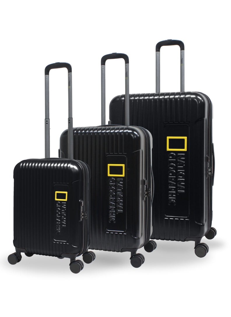 NATIONAL GEOGRAPHIC National Geographic Canyon ABS/PC Hardshell Luggage Set Black, Durable Lightweight Expandable Anti-theft Zipper TSA Lock Travel Suitcase, 4 Double Wheel 3pcs Trolley Bag (20+24+28 Inch).  - Image 1