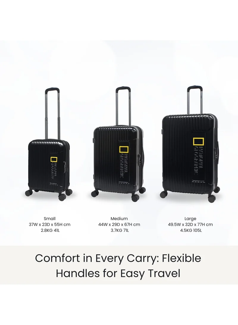 NATIONAL GEOGRAPHIC National Geographic Canyon ABS/PC Hardshell Luggage Set Black, Durable Lightweight Expandable Anti-theft Zipper TSA Lock Travel Suitcase, 4 Double Wheel 3pcs Trolley Bag (20+24+28 Inch).