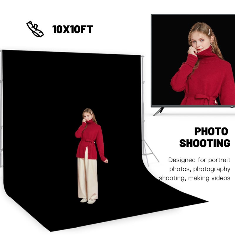BEIYANG 10 x 10 ft Black Backdrop Background for Photography, Photo Cloth Background Screen, Wrinkle-Resistant Black Curtain for Portrait, Product Video, Photography Studio - Image 3
