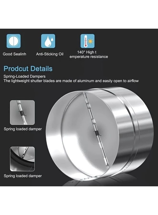 6 Inch 100mm Galvanized Check Valve Backdraft Damper One Way Airflow Vent Backflow Preventer - Image 3