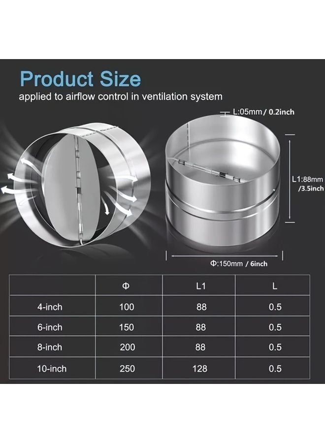 6 Inch 100mm Galvanized Check Valve Backdraft Damper One Way Airflow Vent Backflow Preventer - Image 5
