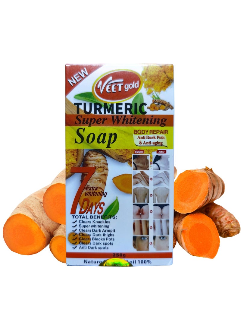 ORTUK Turmeric Soap Bar for Dark Spots, Natural Turmeric Soap for Face Skin Care, Brightens Skin & Evens Tone, Fights Acne & Blemishes, Reduces Dark Spots & Scars, Anti-Aging, Underarms, Intimate Areas 250g - Image 2