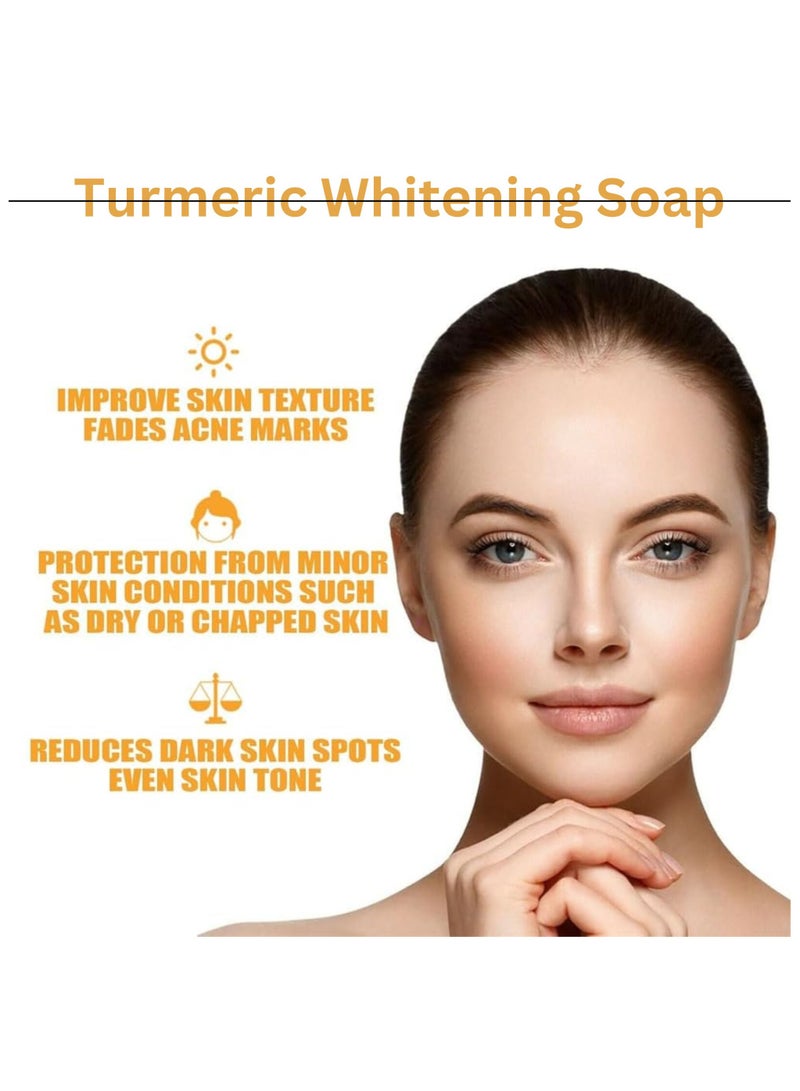 ORTUK Turmeric Soap Bar for Dark Spots, Natural Turmeric Soap for Face Skin Care, Brightens Skin & Evens Tone, Fights Acne & Blemishes, Reduces Dark Spots & Scars, Anti-Aging, Underarms, Intimate Areas 250g - Image 4