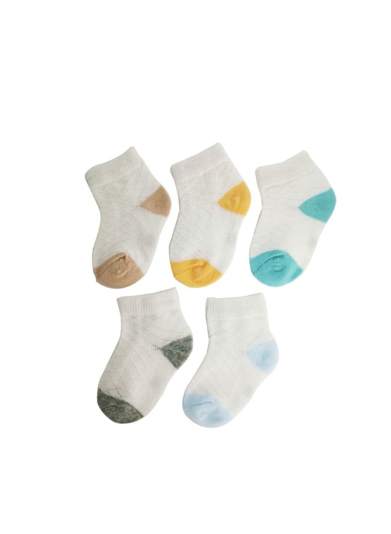 KASTWAVE Baby Non Slip Socks, KASTWAVE Toddler Socks With Grips Ankle for Infants Kids Little Girls Boys Girls Cotton Mesh Socks Easy for Small Hands-Adorable Designs-Includes Striped (5 Pairs) - Image 1