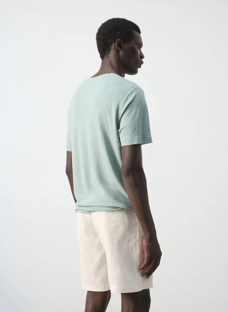 مانجو مان Slim-Fit Linen-Blend T-Shirt