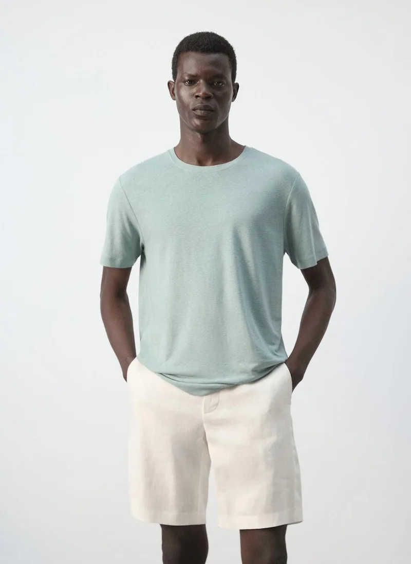 مانجو مان Slim-Fit Linen-Blend T-Shirt