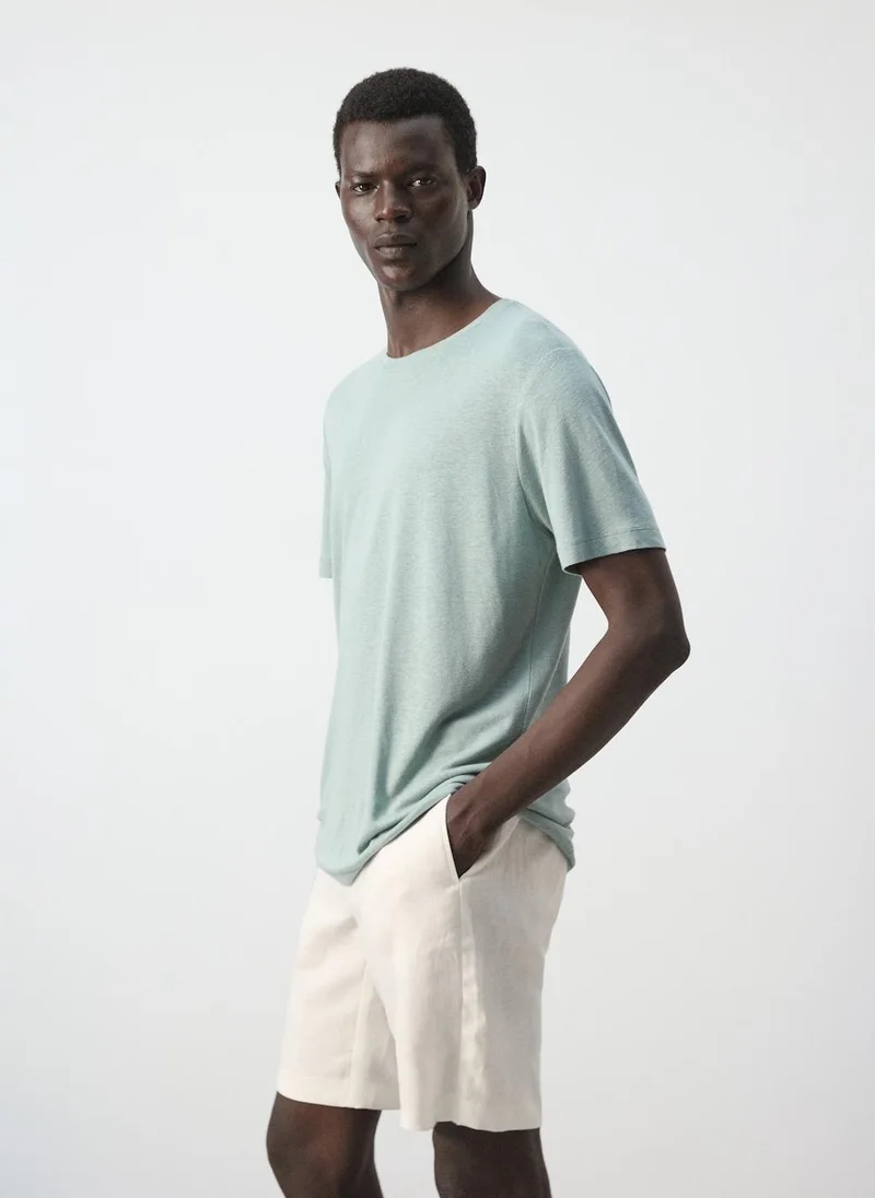 Mango Man 44-ESMERALDA Slim-Fit Linen-Blend T-Shirt for Men | Best Price UAE