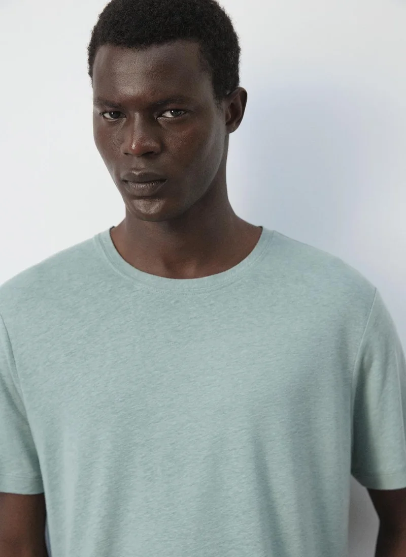 Mango Man 44-ESMERALDA Slim-Fit Linen-Blend T-Shirt for Men | Best Price UAE
