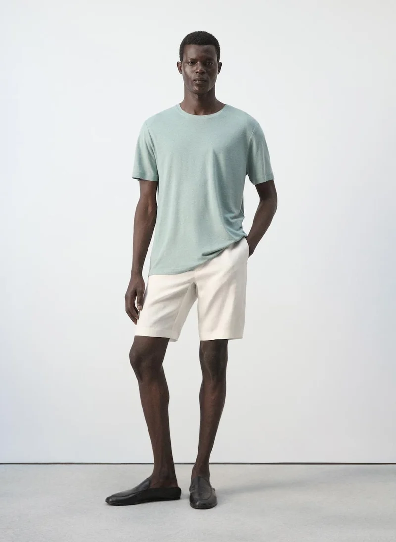 Mango Man 44-ESMERALDA Slim-Fit Linen-Blend T-Shirt for Men | Best Price UAE