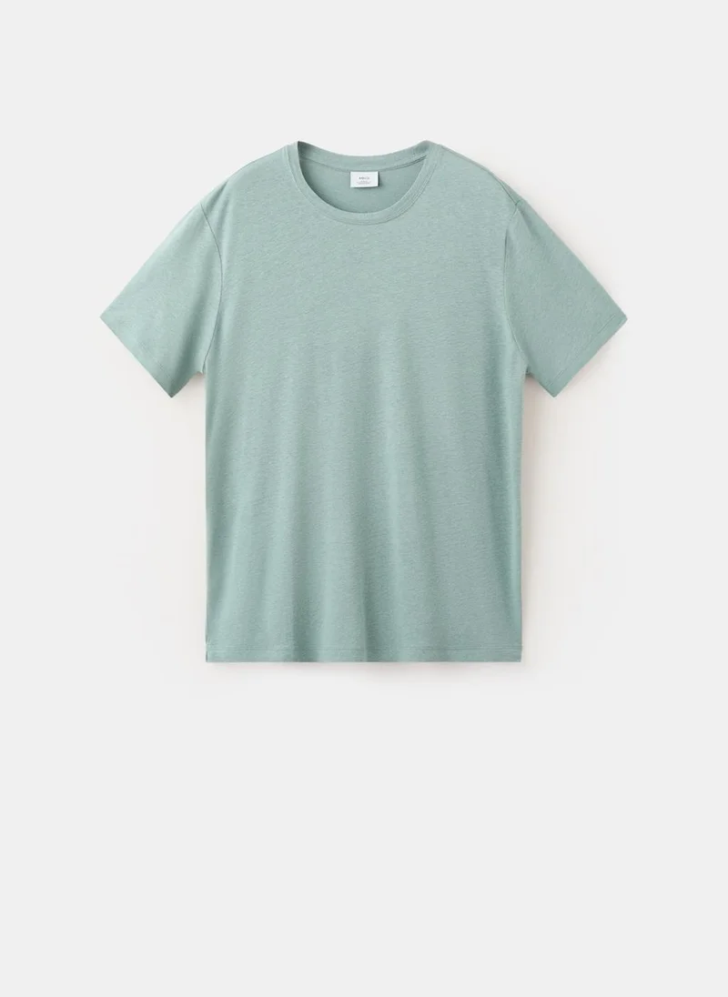 Mango Man 44-ESMERALDA Slim-Fit Linen-Blend T-Shirt for Men | Best Price UAE