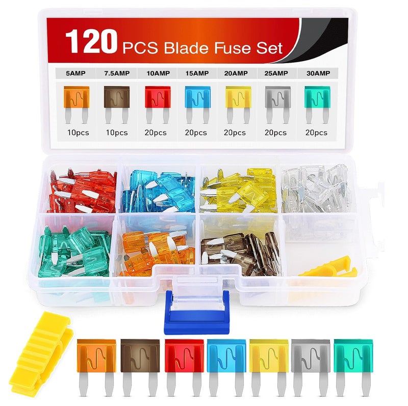 Nilight 120Pcs Blade Fuses Assortment 5, 7.5, 10, 15, 20, 25, 30 AMP Regular Mini ATM/APM Blade Fuses for Cars Trucks Boats Automotives, 2 Years Warranty, Multicolor - Image 1