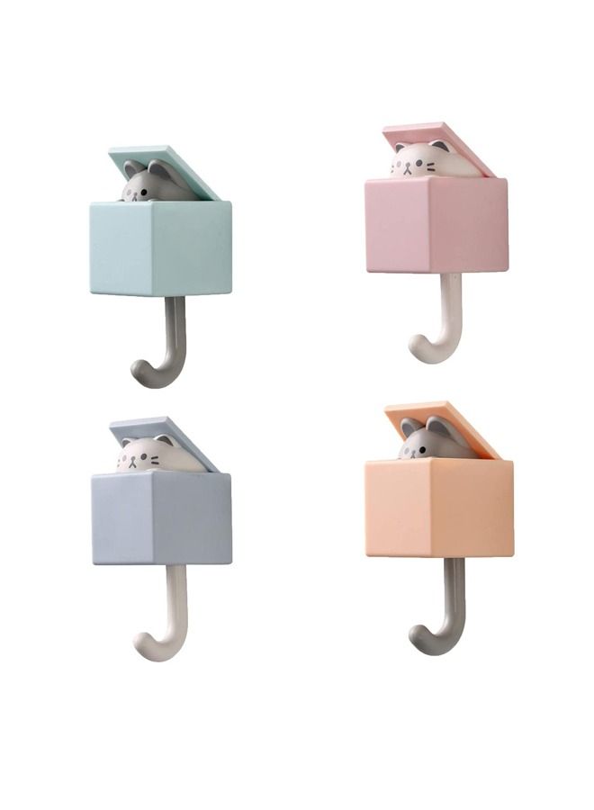 4PCS Cat Hook, Non-Punching Adhesive Hook, Retractable Cat Hook, Wall Hanging, for Hanging Keys, Bags, Hats, Towel (Pink Orange, Green Purple)  - Image 1