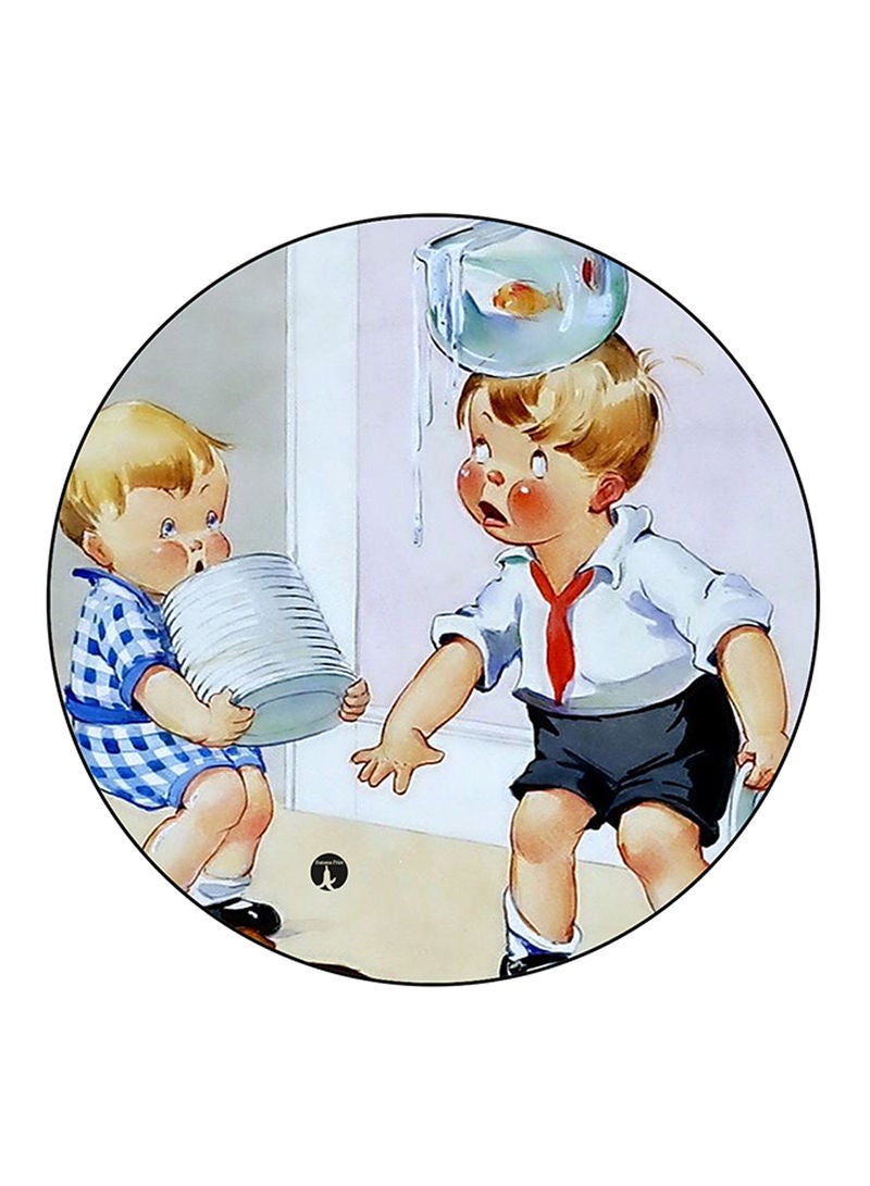 RKN Vintage Art Printed Fridge Magnet Round  Multicolour - Image 1