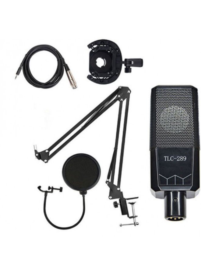 Broadcasting Studio Recording Microphone Condenser Set with External Sound Card, Mic Windscreen, Shock Mount, Adjustable Suspension Scissor Arm Stand, Mounting Clamp