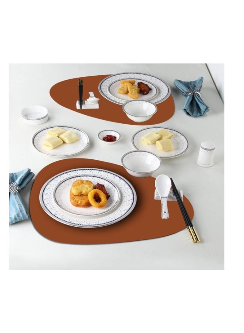 4 Pcs set Faux Leather Placemats and Coasters Set, Round Leather for Dinner Table Mats Heat Resistant Non-Slip Washable Insulation Coffee Mats Kitchen Place Mats Nordic Style Brown, 2 Placemats 2 Coasters - Image 3