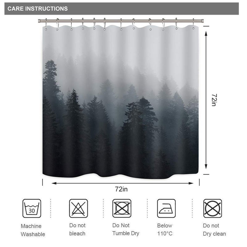 Riyidecor Gothic Fabric Dark Mens Shower Curtain Set for Bathroom 72Wx72H Inch Nature Tree Spooky Mountain Foggy Woodland Bath Curtain Outdoor Bathtub Accessories Art Decor 12 PCS Plastic Hook - Image 4
