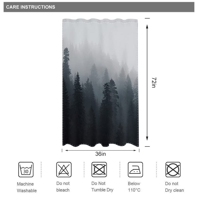 Riyidecor Gothic Fabric Dark Mens Shower Curtain Set for Bathroom 72Wx72H Inch Nature Tree Spooky Mountain Foggy Woodland Bath Curtain Outdoor Bathtub Accessories Art Decor 12 PCS Plastic Hook - Image 5